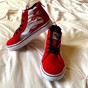 Vans Sk8-Hi Zip Skate Shoe - Toddler- Racing Red / Ferocious Flame SIZE 9